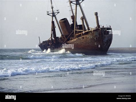 Shipwreck Of A Multipurpose Vessel On The Beach Of The West Coast Of