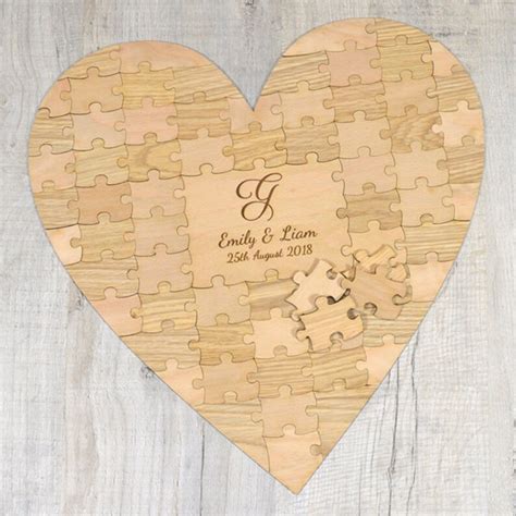 Personalized Heart Shaped Jigsaw Puzzle Piece Wooden Wedding Etsy