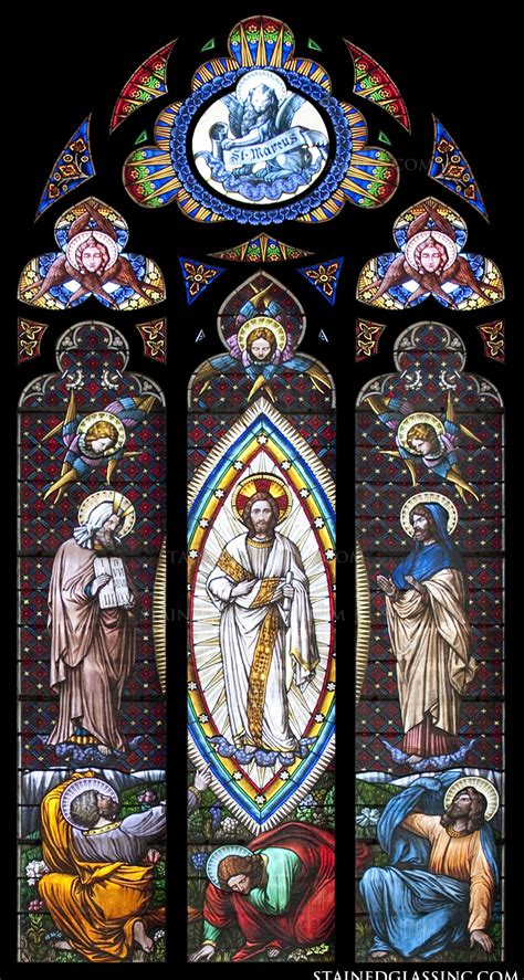 Transfigured On The Mount Religious Stained Glass Window