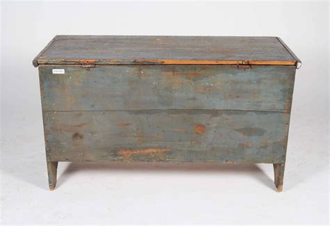 Distressed Blue Painted Wood Trunk For Sale At 1stdibs