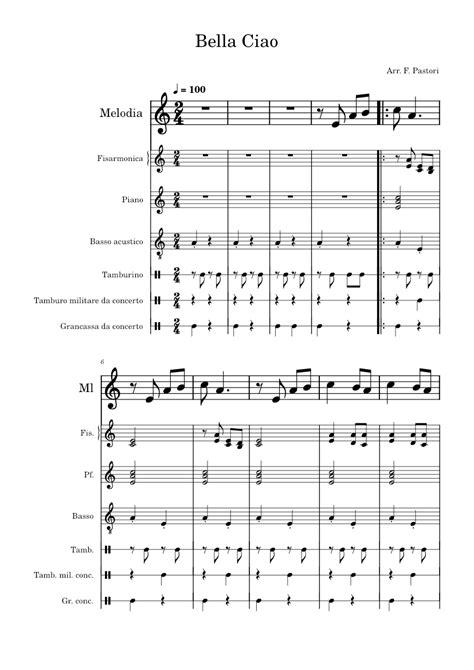 Bella Ciao Misc Traditional Sheet Music For Piano Accordion