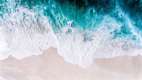 3992x2242 Wallpaper Ocean Aerial View Surf Wave Foam Sand Shore