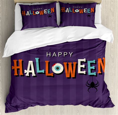Halloween Duvet Cover Set Queen Size Text With Letters Shape As Bones