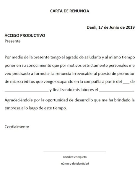 Carta De Renuncia De Trabajo