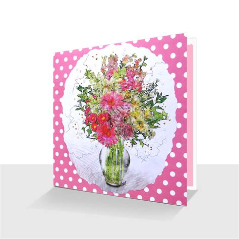 Summer Flowers Greeting Card Embellished Art Occasion Card Paradis