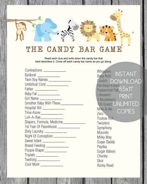 It's quite easy to play, too. Jungle Baby Shower Candy Bar Game - Print It Baby