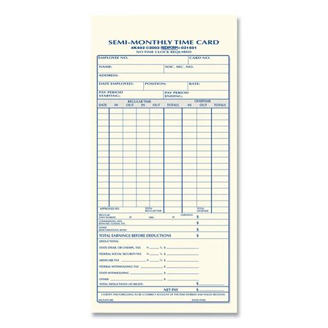 Rediform Employee Time Card Semi Monthly 4 14 X 8 100pad 4k402