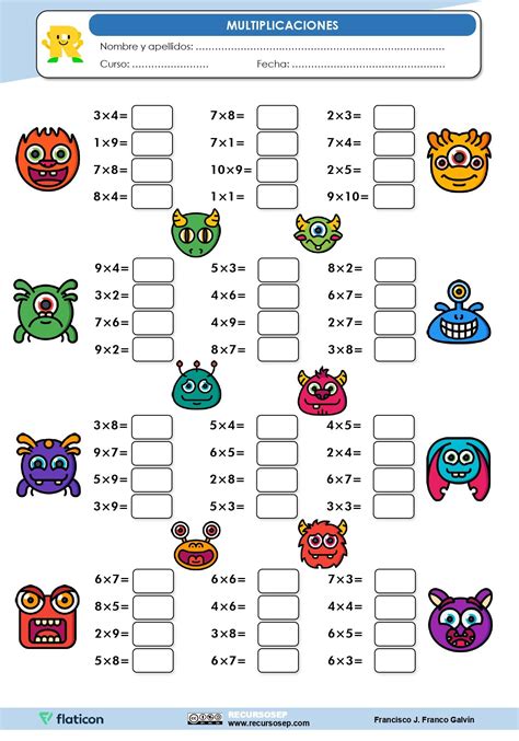 Ficha Tablas de multiplicar Tablas de multiplicar Actividades de multiplicación Hojas de