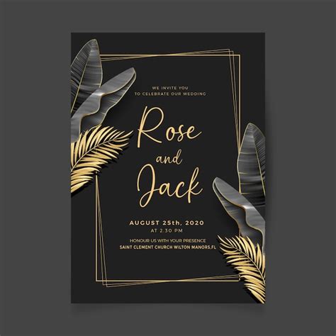 Diseño de tarjeta de invitación de boda real negro y dorado Vector