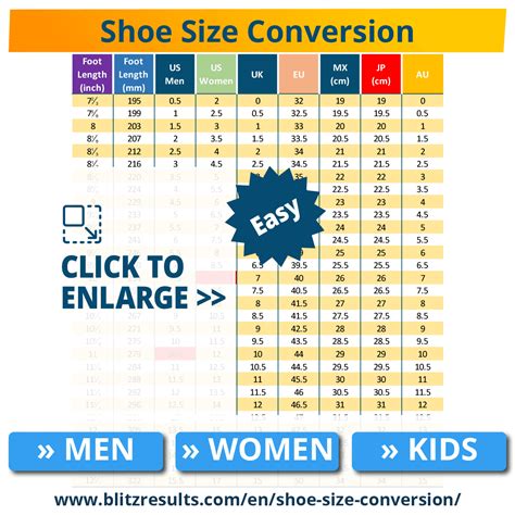 Easy Shoe Size Conversion Charts US UK