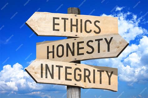 Premium Photo Ethics Honesty Integrity Wooden Signpost With Three