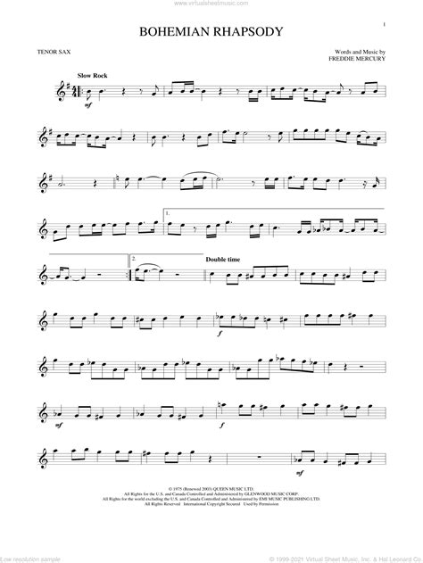 Bohemian Rhapsody Sheet Music For Tenor Saxophone Solo Pdf