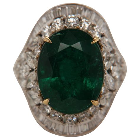 customizable 3 94 carat intense green zambian emerald 18 karat yellow gold ring for sale at