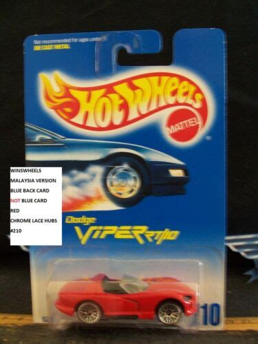 1991 Hot Wheels 210 9 Dodge Viper Rt10 Red Chrm Lace 💰😍💎blue Card