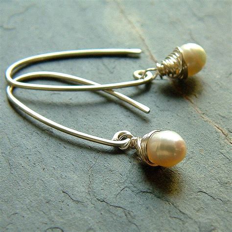 White Pearl Earrings Sterling Silver Wire Wrapped Freshwater Etsy