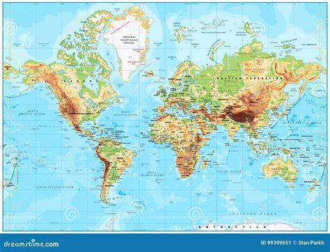 Vector World Map Xxl Physical With Relief 1272 The World Of