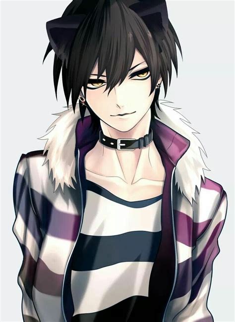 An Anime Character With Black Hair Wearing A Striped Shirt