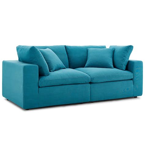 Commix Down Filled Overstuffed 2 Piece Sectional Sofa Set Teal