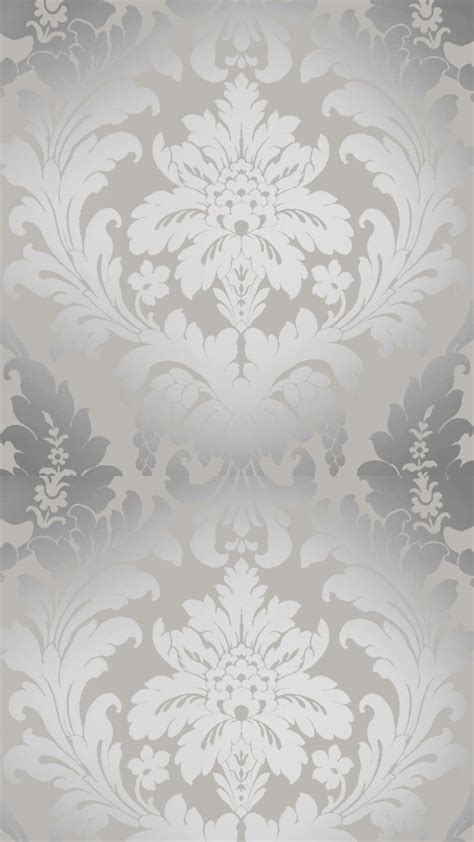 Shimmer Metallic Grande Damask Wallpaper In Soft Grey And Silver Damask