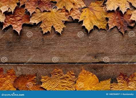 Autumn Leaves On Wooden Background With Copy Space Wallpaper For