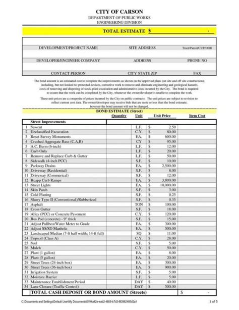 Free Construction Estimate Template Excel Template Business