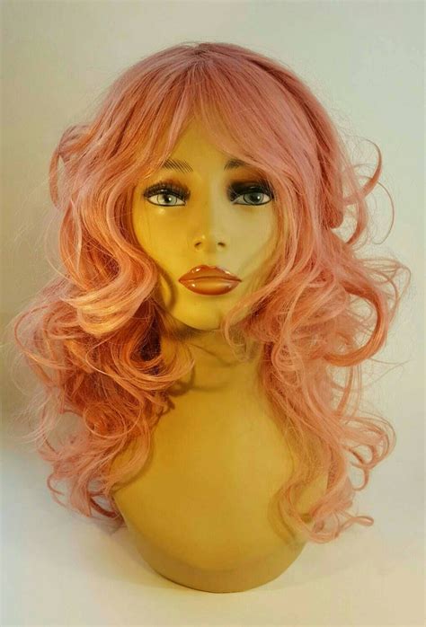 Long Pink Wig Wavy Pink Wig Asymmetrical Pink Wig Long Wavy Etsy