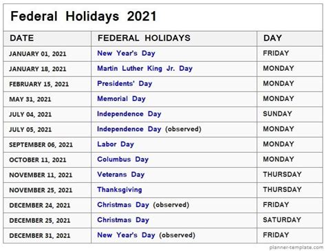 American Holiday Calendar 2021 Dayholie