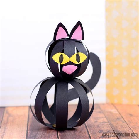 Cat Craft With Paper Strips Paper Cat Craft Halloween Arts And