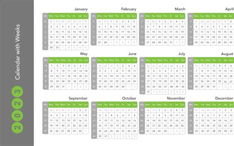 calendario 2023 con semanas vector premium