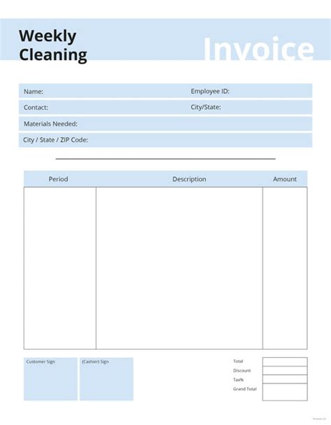 Free Printable Cleaning Invoice Template Printable Word Searches