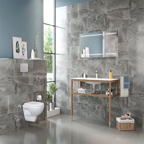Florence Grey Marble Effect Ceramic Wall Tile Pack Of 6 L600mm W