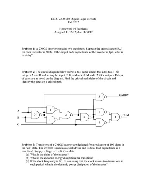 Elec 2200 002 Digital Logic Circuits Fall 2012 Homework 10 Problems