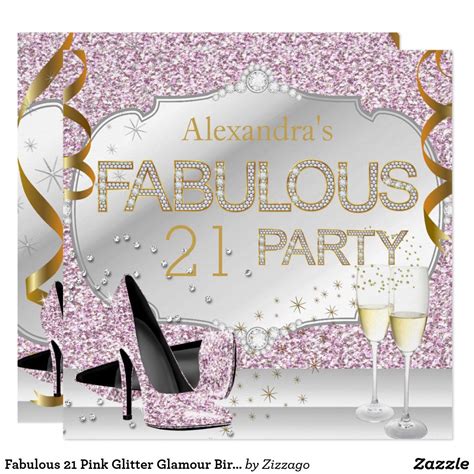 Fabulous 21 Pink Glitter Glamour Birthday Party Invitation Zazzle