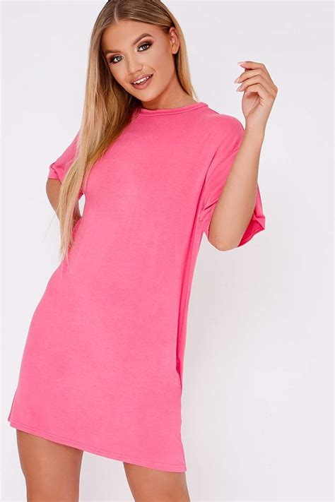 Basic Pink Jersey Oversized T Shirt Dress In The Style
