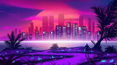 Synthwave City Landscape Retro Neon Wallpaper Free Wallpapers For