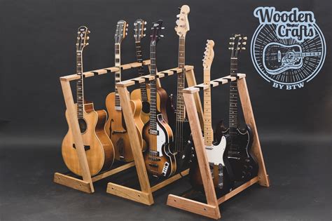 Solid Oak Multi Wooden Guitar Stand For 2 3 4 5 Or 6 Guitars Ebay