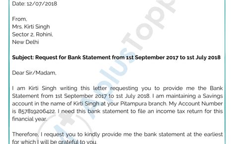 Account Statement Request Letter Bank Statement Request Letter Format