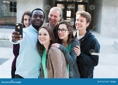 Group Of Friends Taking A Selfie Stock Image Image Of Adults
