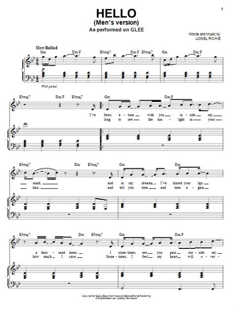 Hello Sheet Music By Glee Cast Piano Vocal And Guitar Right Hand