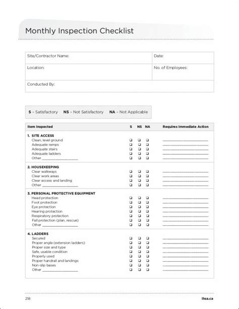 Monthly Inspection Checklist Template