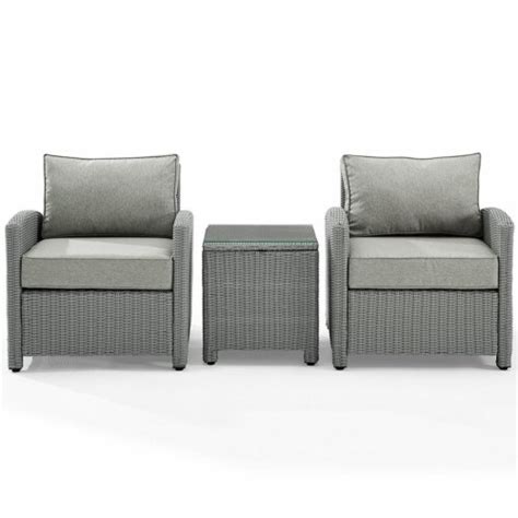 Crosley Bradenton 3 Piece Wicker Patio Conversation Set In Gray 1