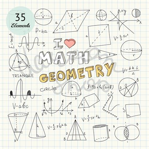 Hand Drawn Mathematics Geometry Clip Art Math Elements And Etsy