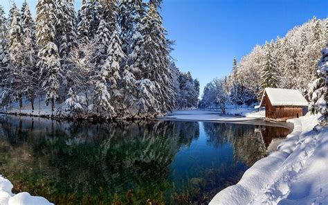 White River Reflection Nature Sky Snow Winter House Wallpapers