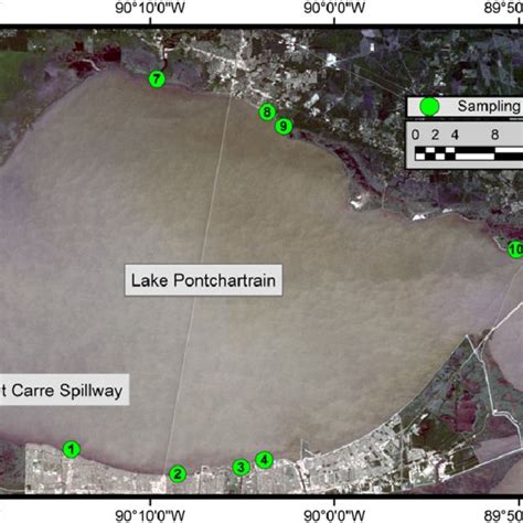 Sampling Locations In Lake Pontchartrain Basin On Landsat 8 True Colour