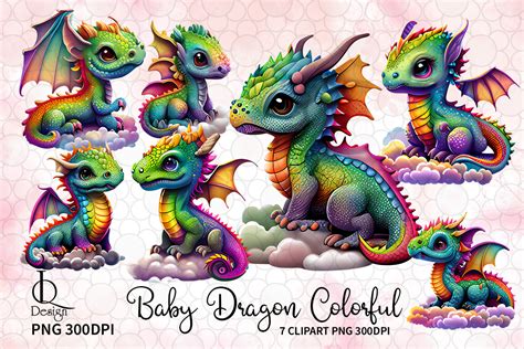 Colorful Baby Dragon Sublimation Clipart Graphic By Lq Design