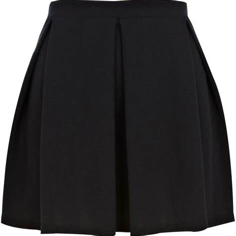 River Island Black Box Pleat Mini Skater Skirt In Black Lyst