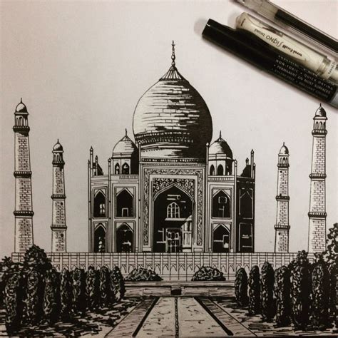 Taj Mahal Pen And Ink Rendering Perspective Art Architecture Sketch