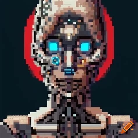 Detailed Pixel Art Portrait Of A Cyborg With Implants