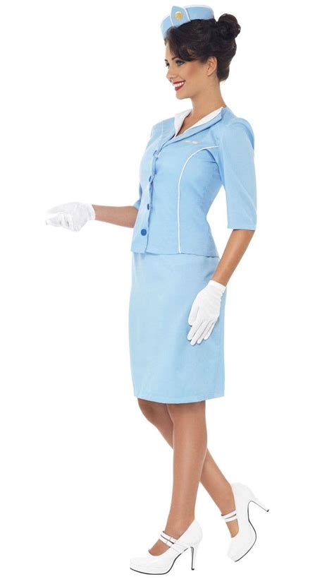 Air Hostess Retro Costume Sky Blue Flight Attendant Sexy Costume