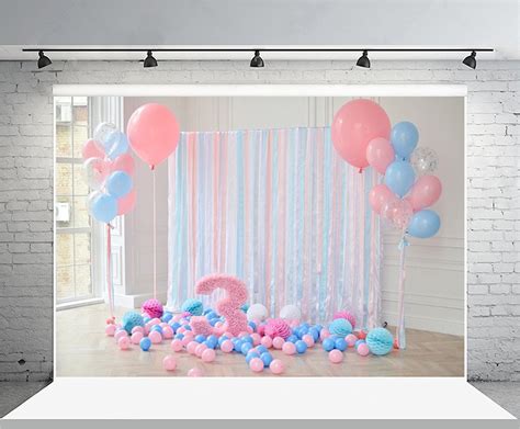 Mohome Polyster 7x5ft 3rd Birthday Backdrop Sweet Balloons Ribbon Party